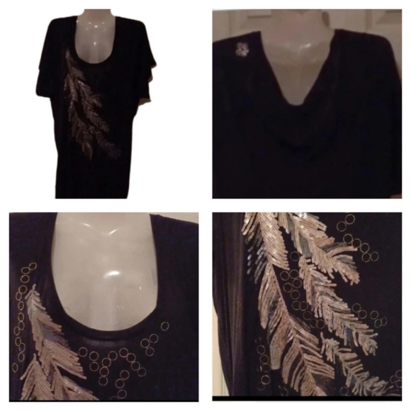 💙🐾Gorgeous black top with sparkly decor and low neckline - Picture 1 of 13